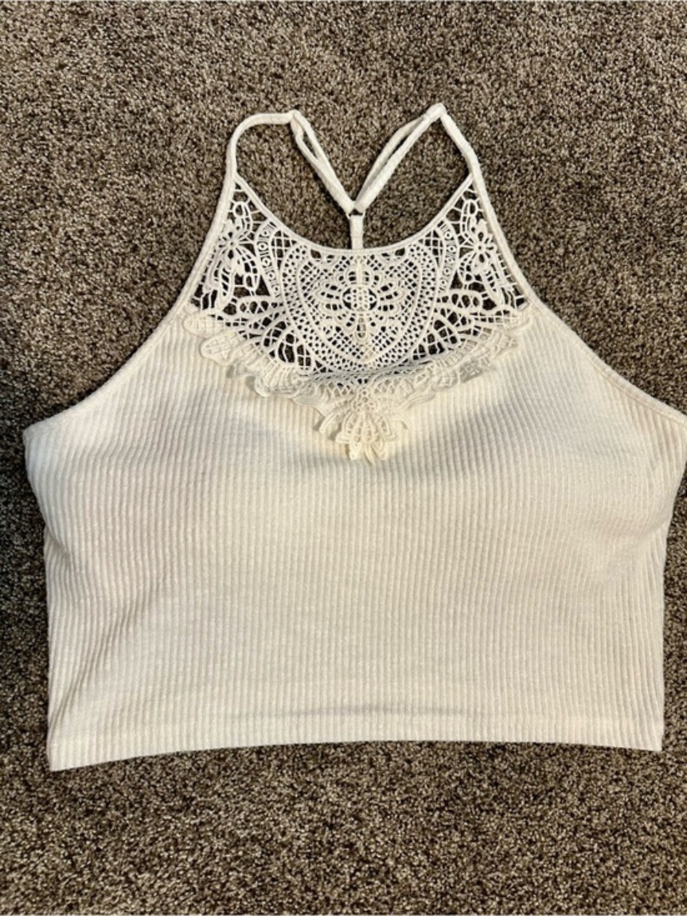 SO Pretty Little Layers White Crochet Lace High Neck Brami Tank M Boho Concert